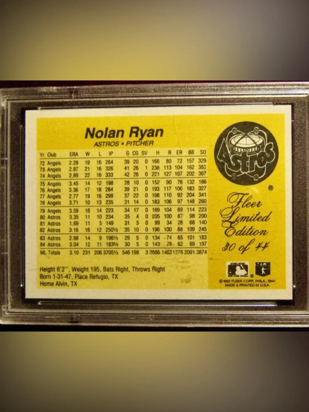 1985 Fleer Limited Edition. PSA 9 nolan ryan